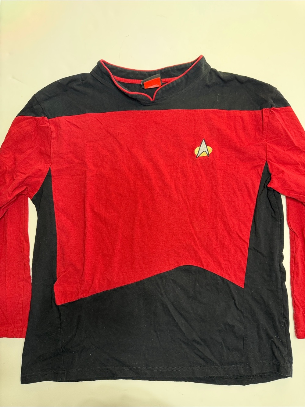 Men's Star Trek Red & Black Long-Sleeve Crew Neck Shirt with Emblem